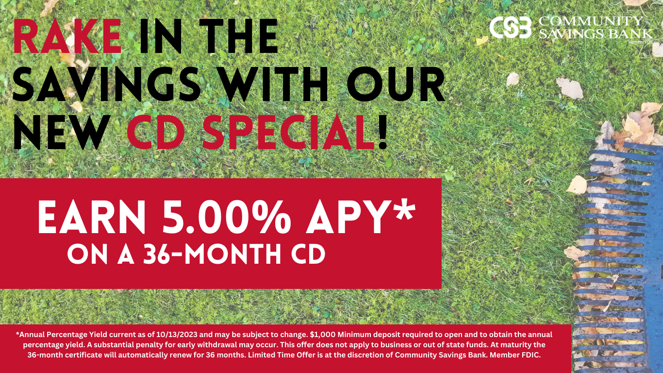 An advertisement for a CD special that earns 5.00%* APY on a 36-month CD.
